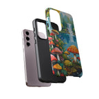 Coque de téléphone champignon avec scène de nature vibrante