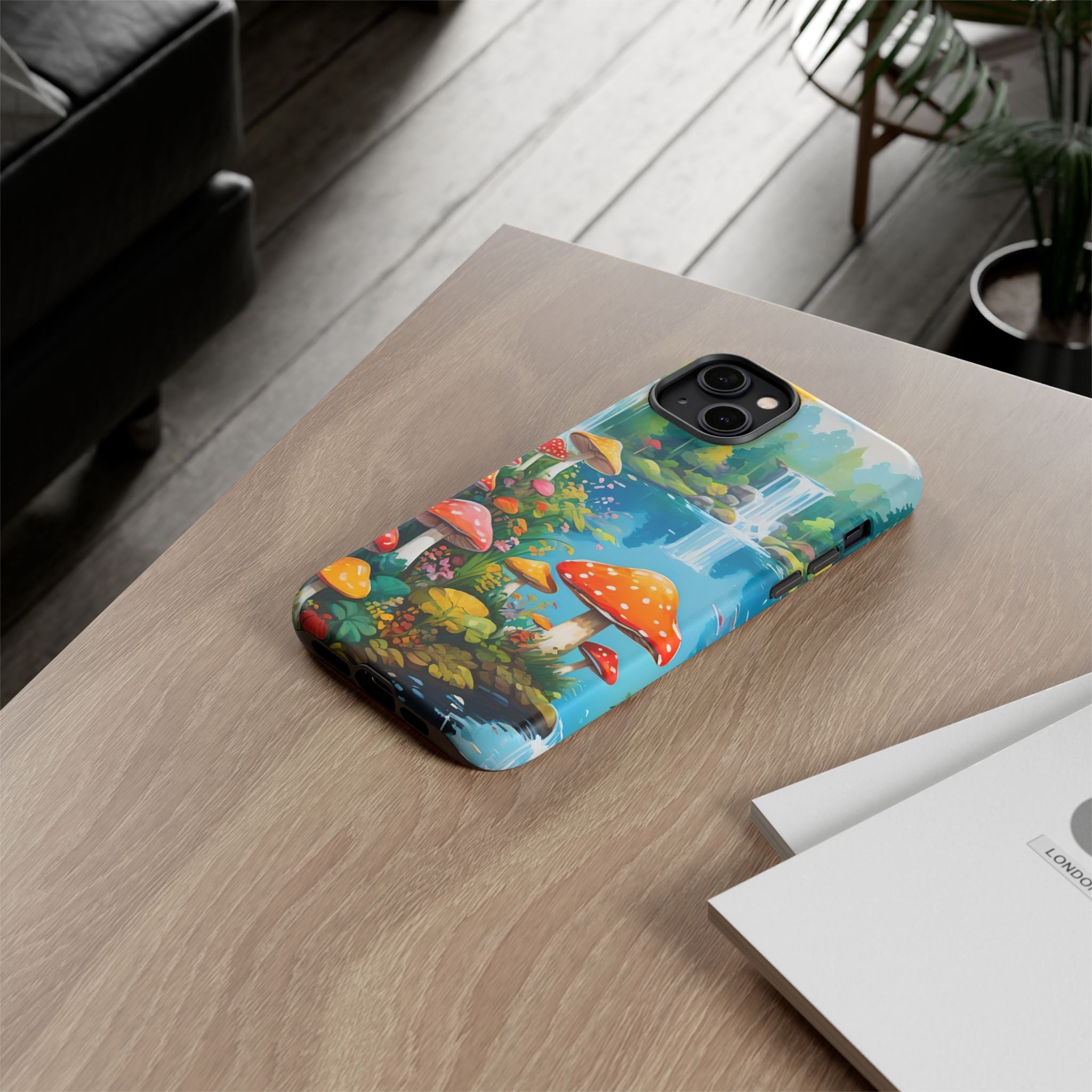 Mushroom Phone Case with Vibrant Nature Scene