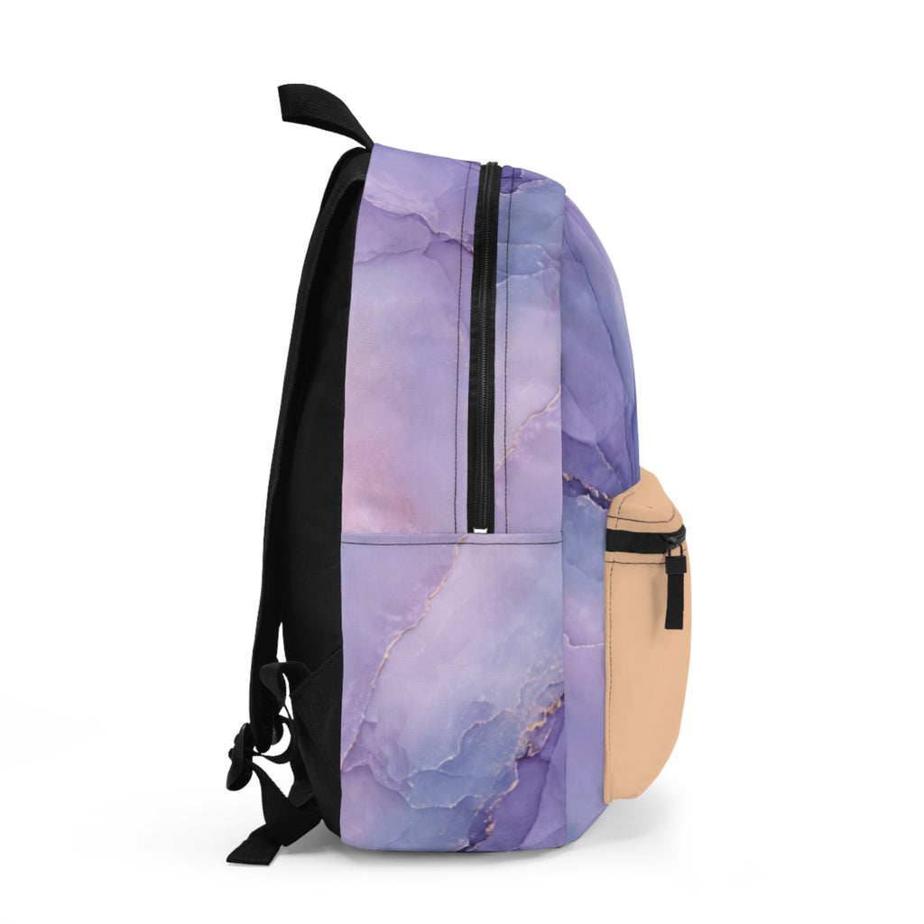 Motif marbré pastel avec personnage mignon, sac à dos