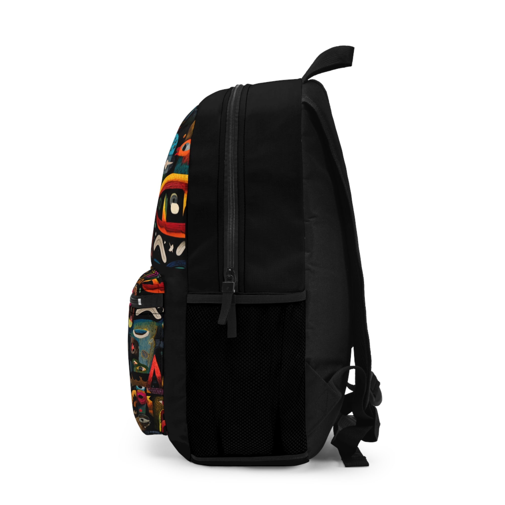 Abstract Monster Faces Pattern, Black Backpack