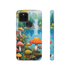 Coque de téléphone champignon avec scène de nature vibrante
