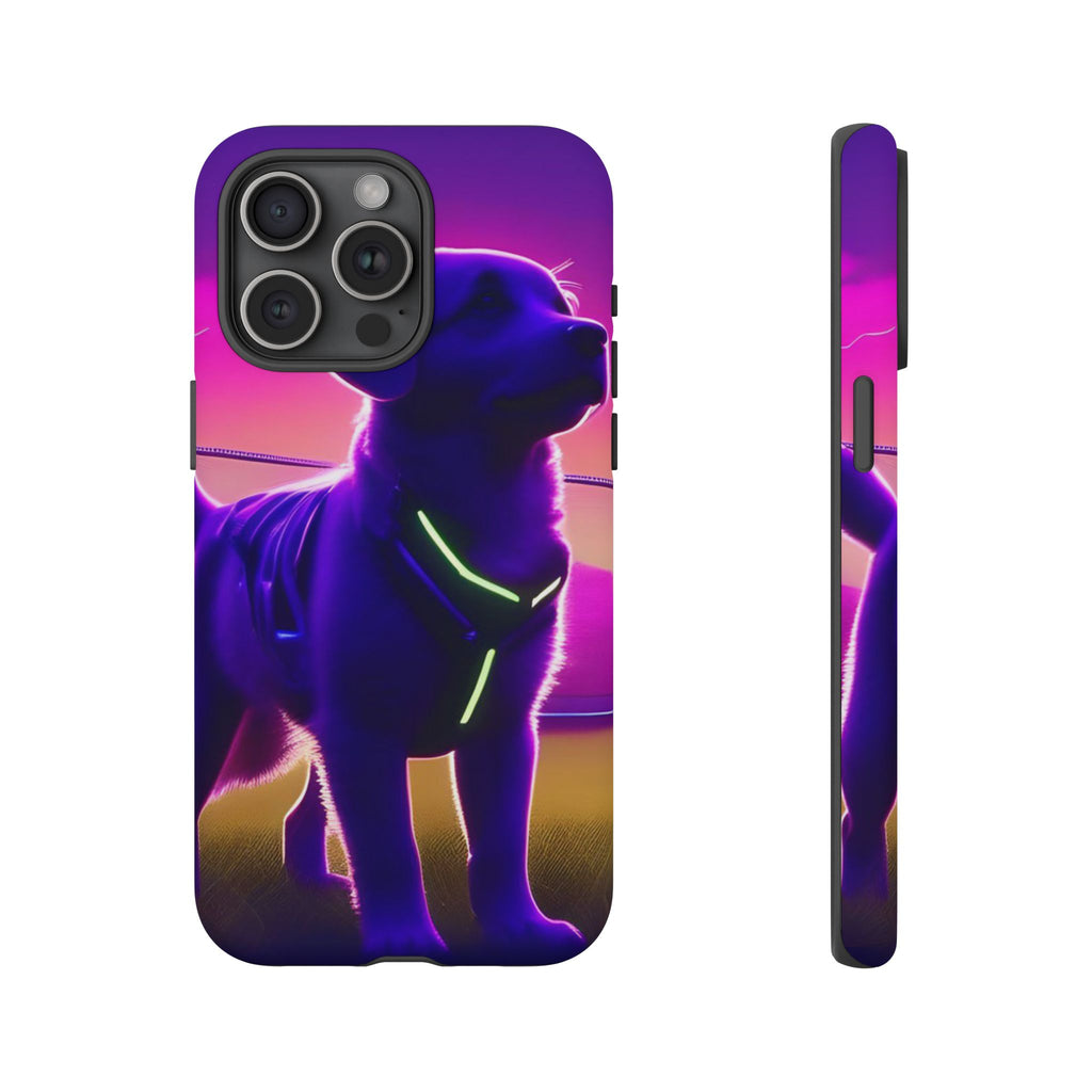 Coque de téléphone motif chien néon vibrant