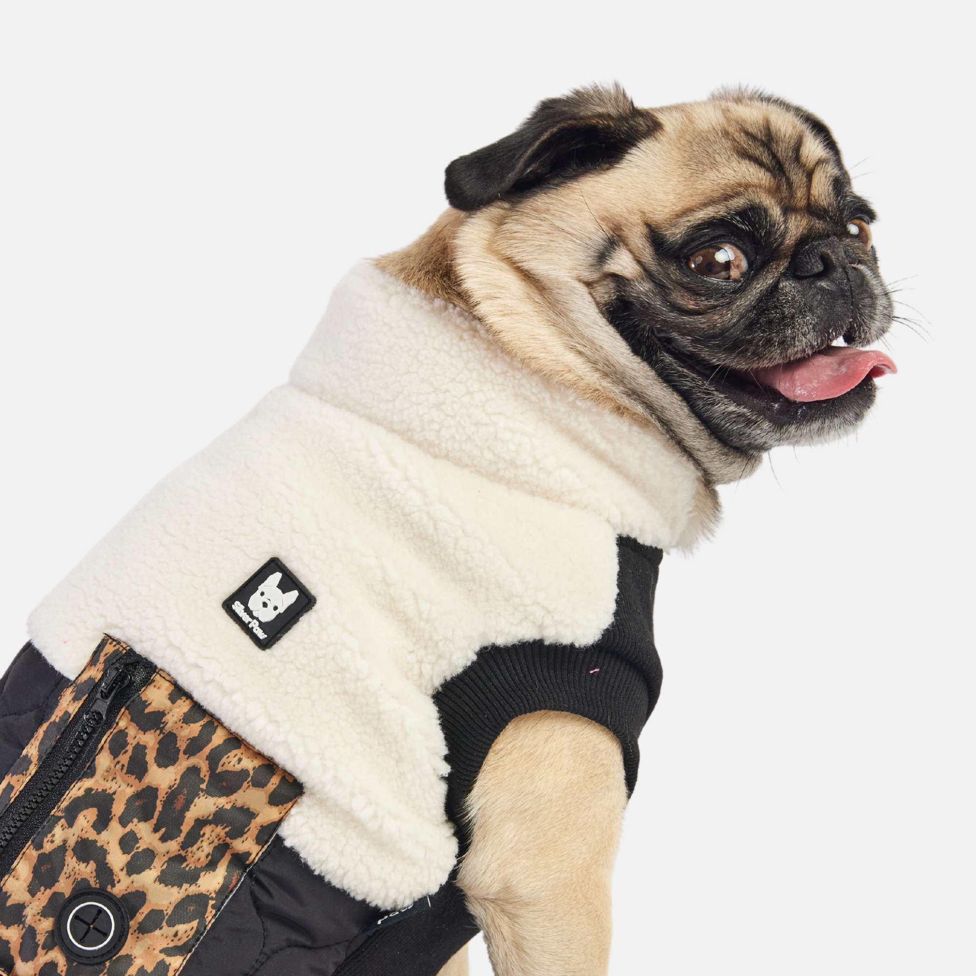 Stylish Sherpa Coat with Leopard Pocket, Pets Jacket