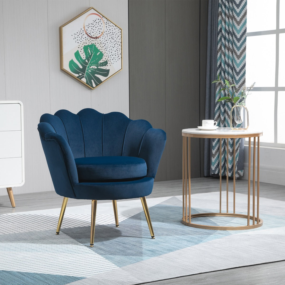 Modern Blue Velvet Accent Chair
