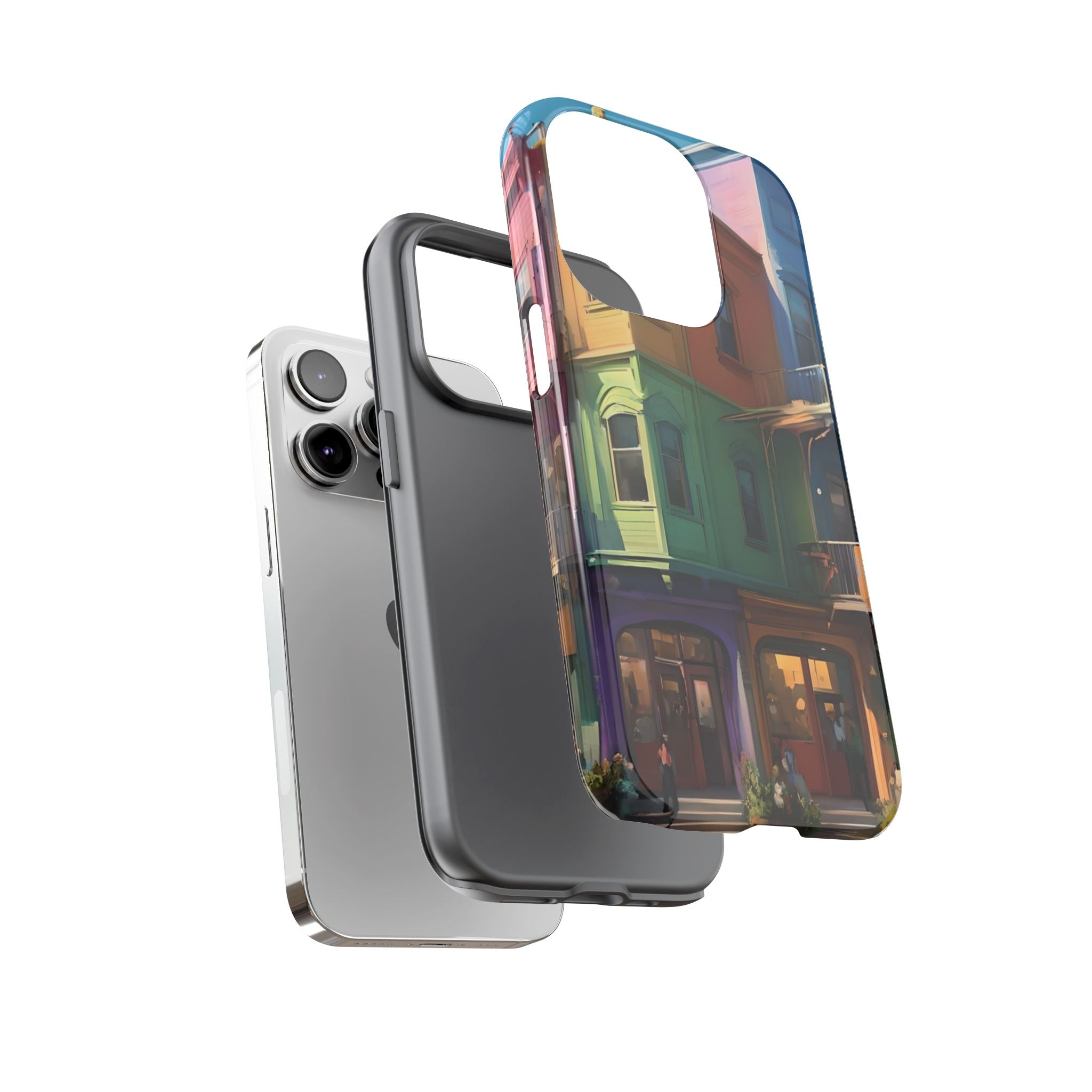 Colorful City Street Art Print, Phone Case