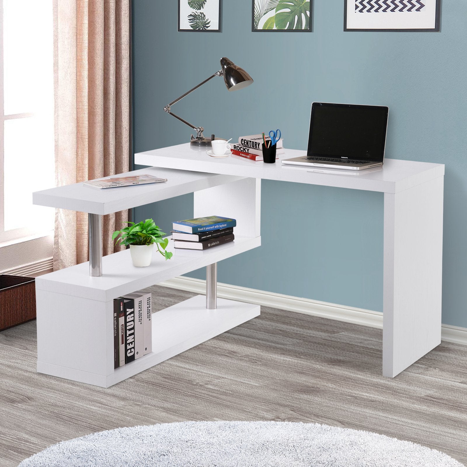 HOMCOM Modern White Corner Desk, Home Office Computer Table