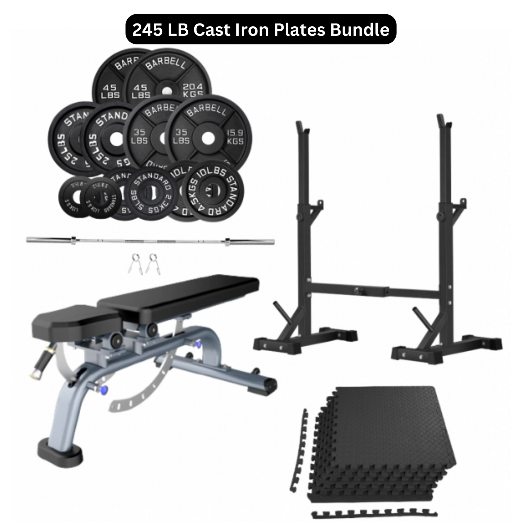 Bench Press Stack with Squat Rack, Weight Plates and Barbell Bar