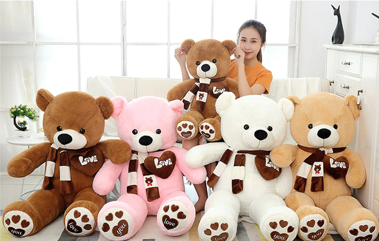 Huge 100cm White Giant Teddy Bear Toys Stuffed Animals Soft Plush Cotton Scarf Bear Hold Pillow Doll