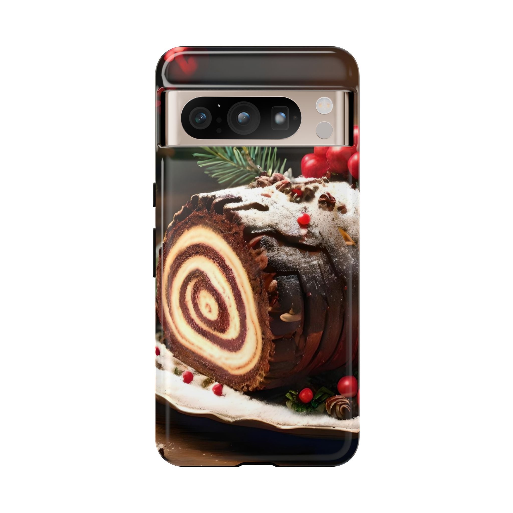 Festive Phone Case with Yule Log Design, Winter Holiday Gift, Cute Case for Snowy Days, Cozy Vibes Decor, Merry Christmas Decor