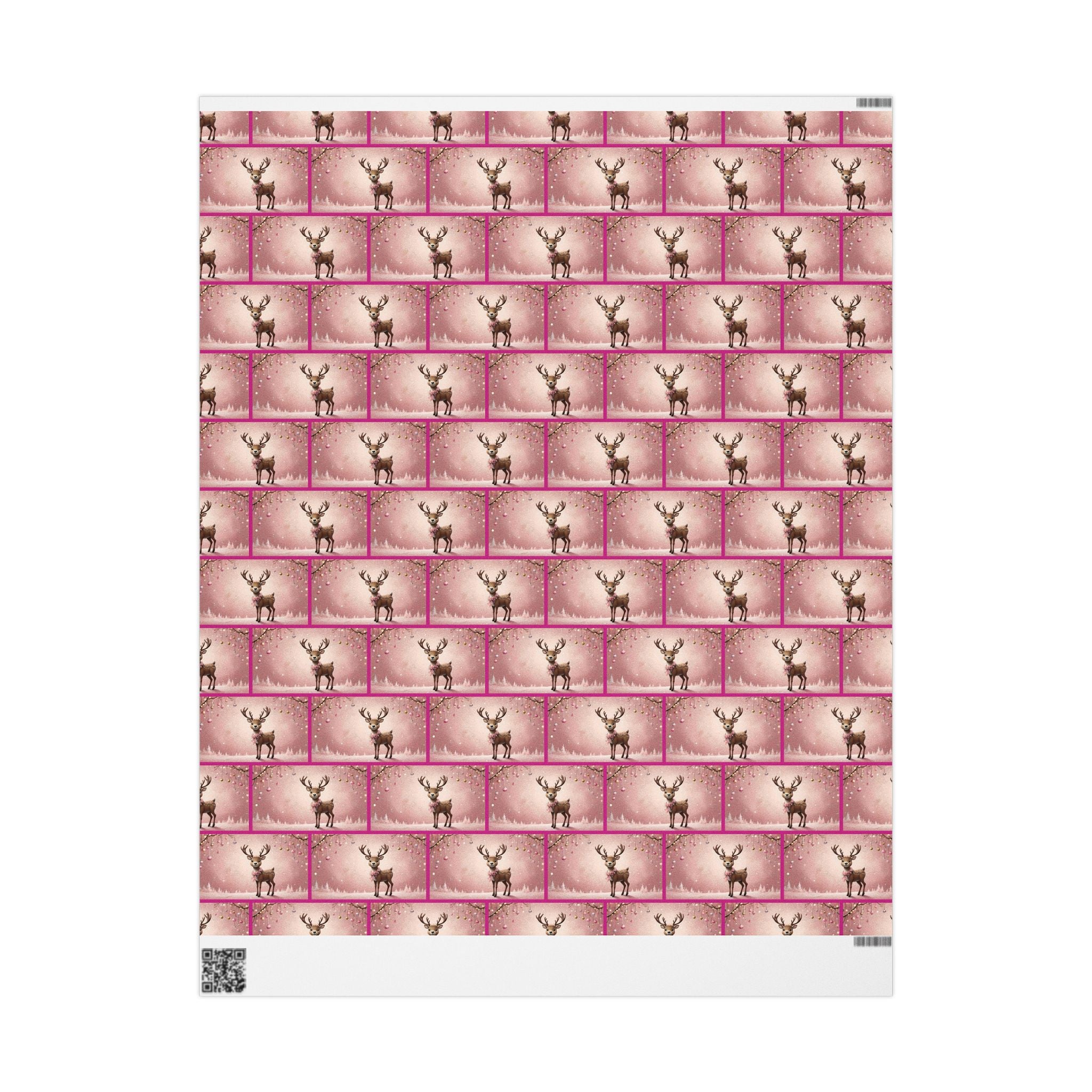 Pink Reindeer Holiday Scene, Christmas Gift Wrap Paper