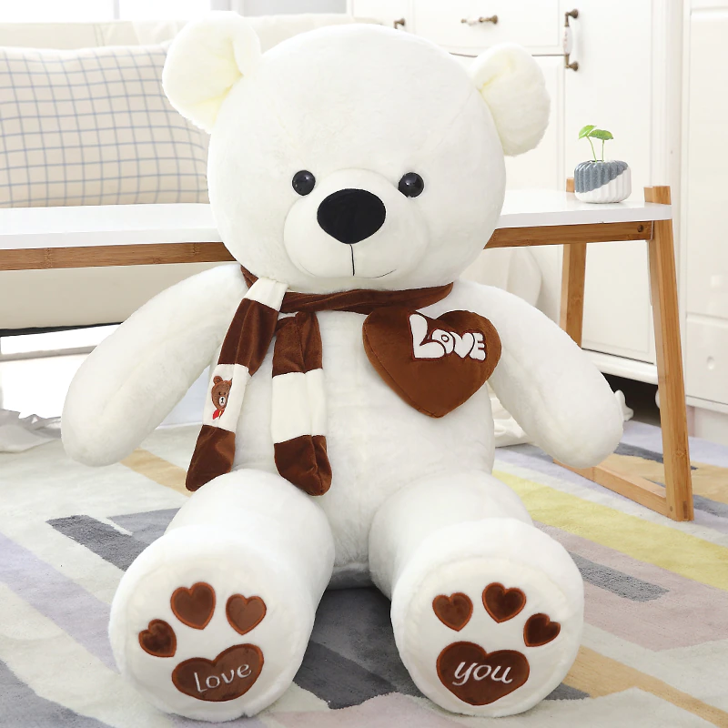 Huge 100cm White Giant Teddy Bear Toys Stuffed Animals Soft Plush Cotton Scarf Bear Hold Pillow Doll-1