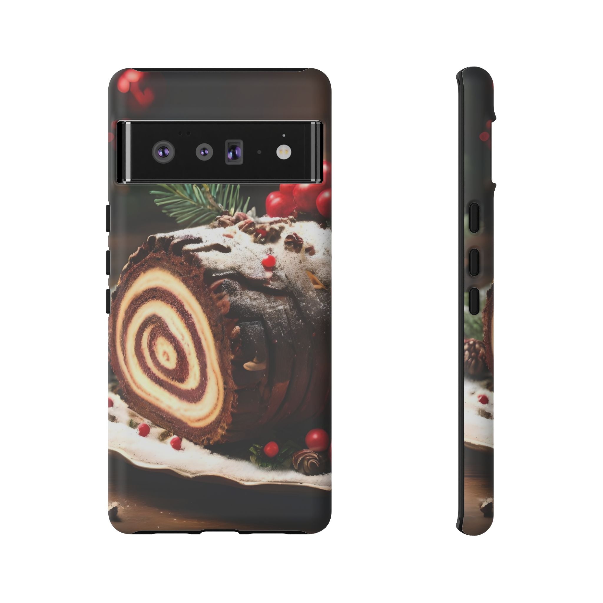 Festive Phone Case with Yule Log Design, Winter Holiday Gift, Cute Case for Snowy Days, Cozy Vibes Decor, Merry Christmas Decor