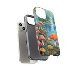 Coque de téléphone champignon avec scène de nature vibrante