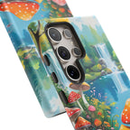 Coque de téléphone champignon avec scène de nature vibrante