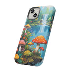 Coque de téléphone champignon avec scène de nature vibrante