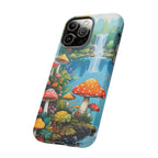 Coque de téléphone champignon avec scène de nature vibrante