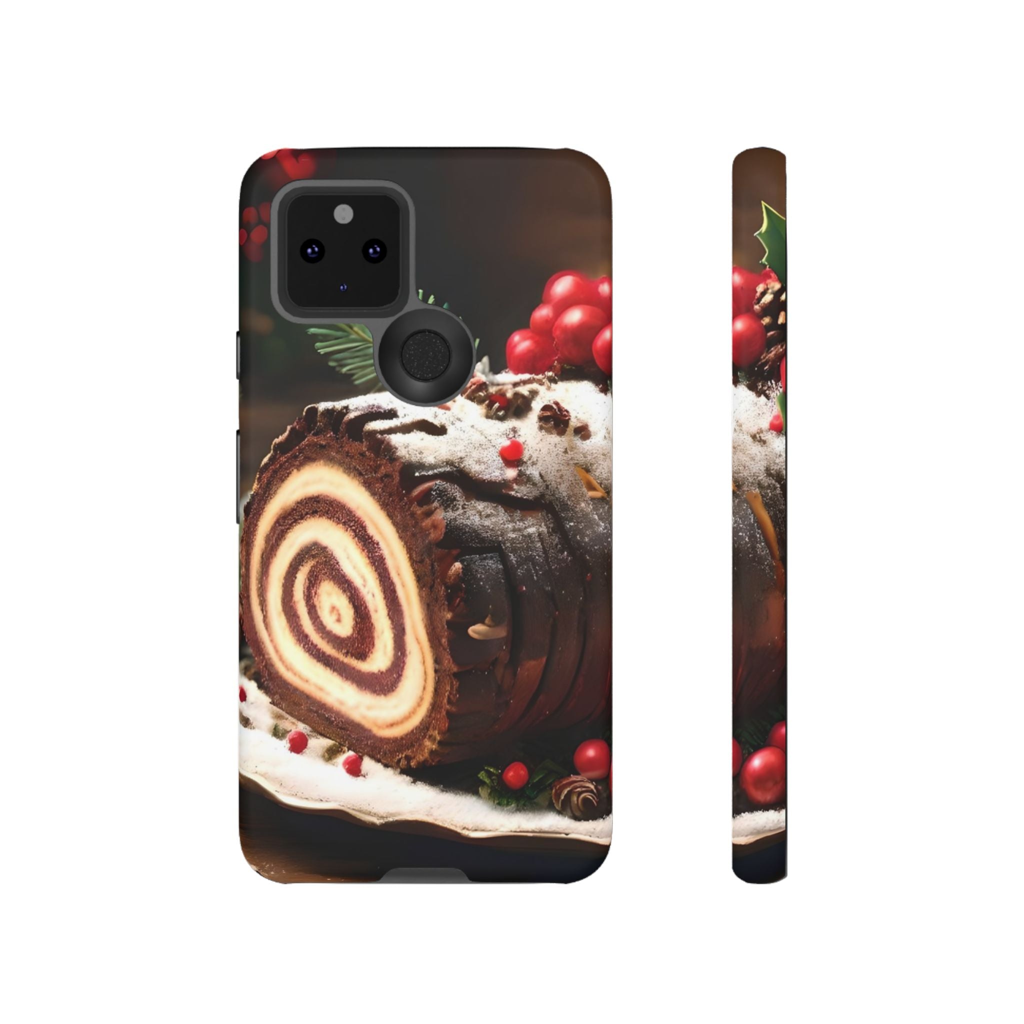 Festive Phone Case with Yule Log Design, Winter Holiday Gift, Cute Case for Snowy Days, Cozy Vibes Decor, Merry Christmas Decor