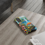 Coque de téléphone champignon avec scène de nature vibrante