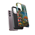 Coque de téléphone champignon avec scène de nature vibrante
