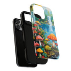 Coque de téléphone champignon avec scène de nature vibrante