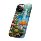Coque de téléphone champignon avec scène de nature vibrante