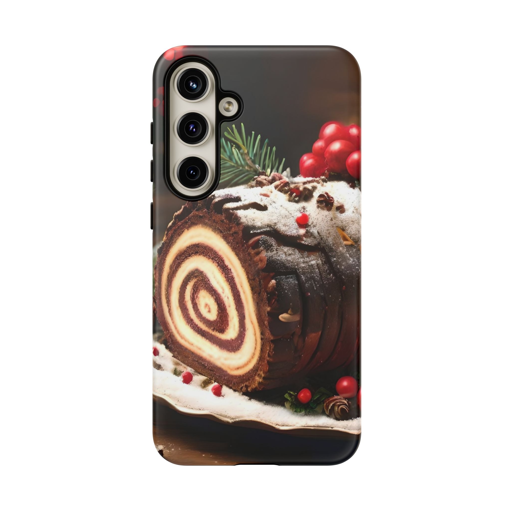 Festive Phone Case with Yule Log Design, Winter Holiday Gift, Cute Case for Snowy Days, Cozy Vibes Decor, Merry Christmas Decor