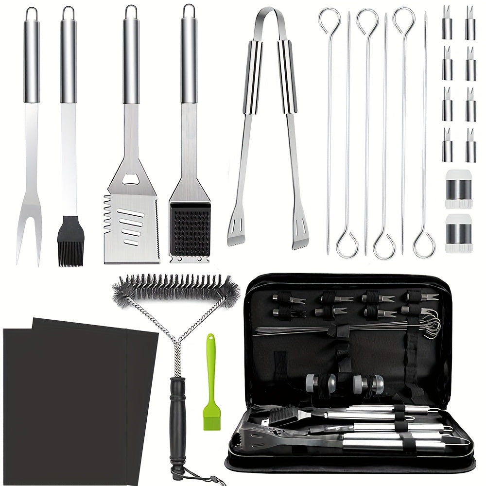 Stainless BBQ Grill Tool Set with Thermometer (26pcs)-4