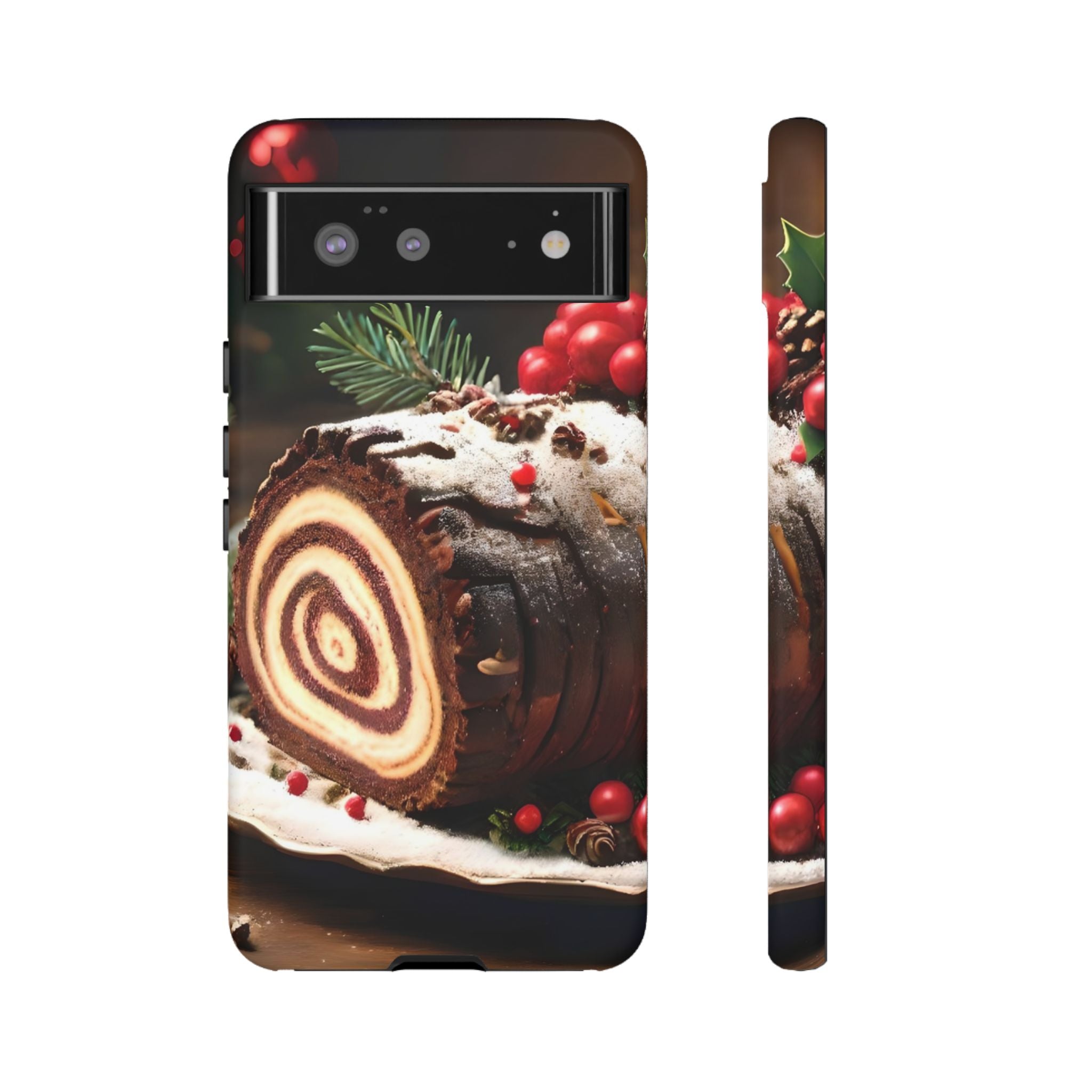 Festive Phone Case with Yule Log Design, Winter Holiday Gift, Cute Case for Snowy Days, Cozy Vibes Decor, Merry Christmas Decor