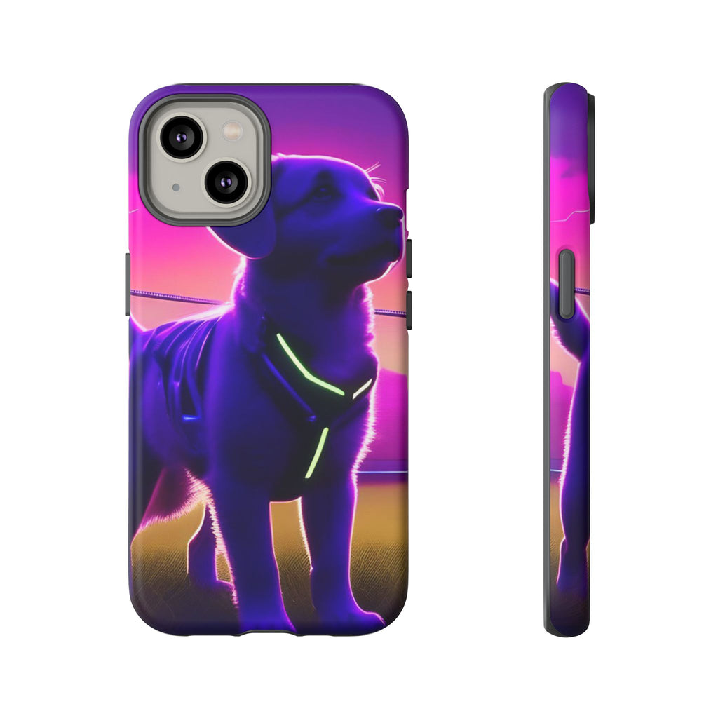 Coque de téléphone motif chien néon vibrant