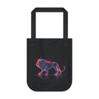 Neon Lion Outline Art Print, Black Canvas Tote Bag