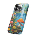 Coque de téléphone champignon avec scène de nature vibrante