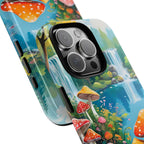 Coque de téléphone champignon avec scène de nature vibrante