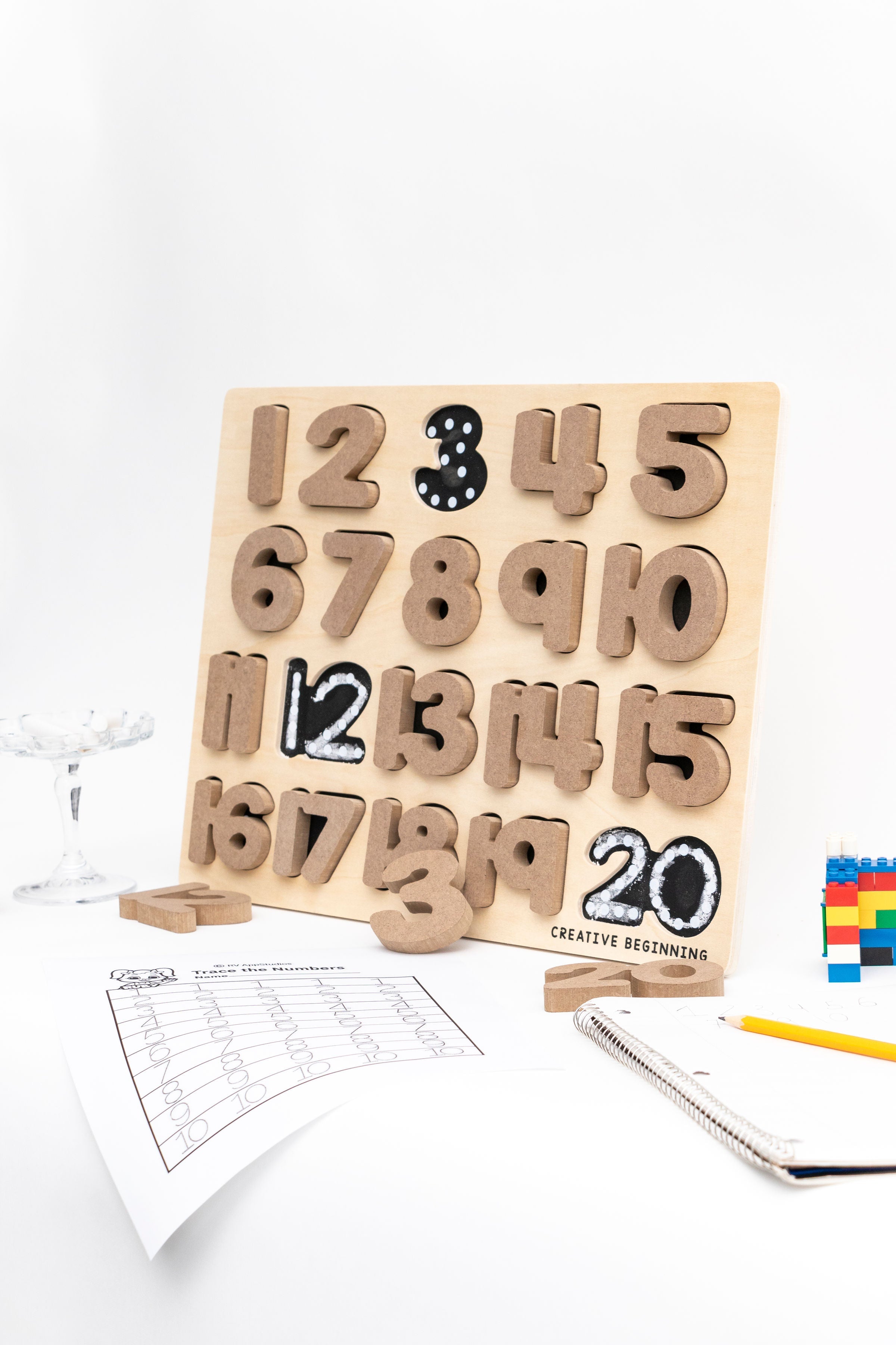 NUMBER PUZZLE - CHALKBOARD BASE WITH TRACERS - Number Tracing Puzzle with Chalkboard Base | Special Needs Math Learning Tool | Fine Motor Skills Development