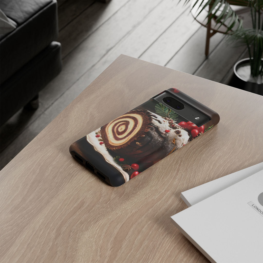 Festive Phone Case with Yule Log Design
