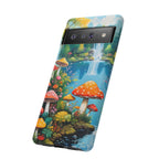 Coque de téléphone champignon avec scène de nature vibrante