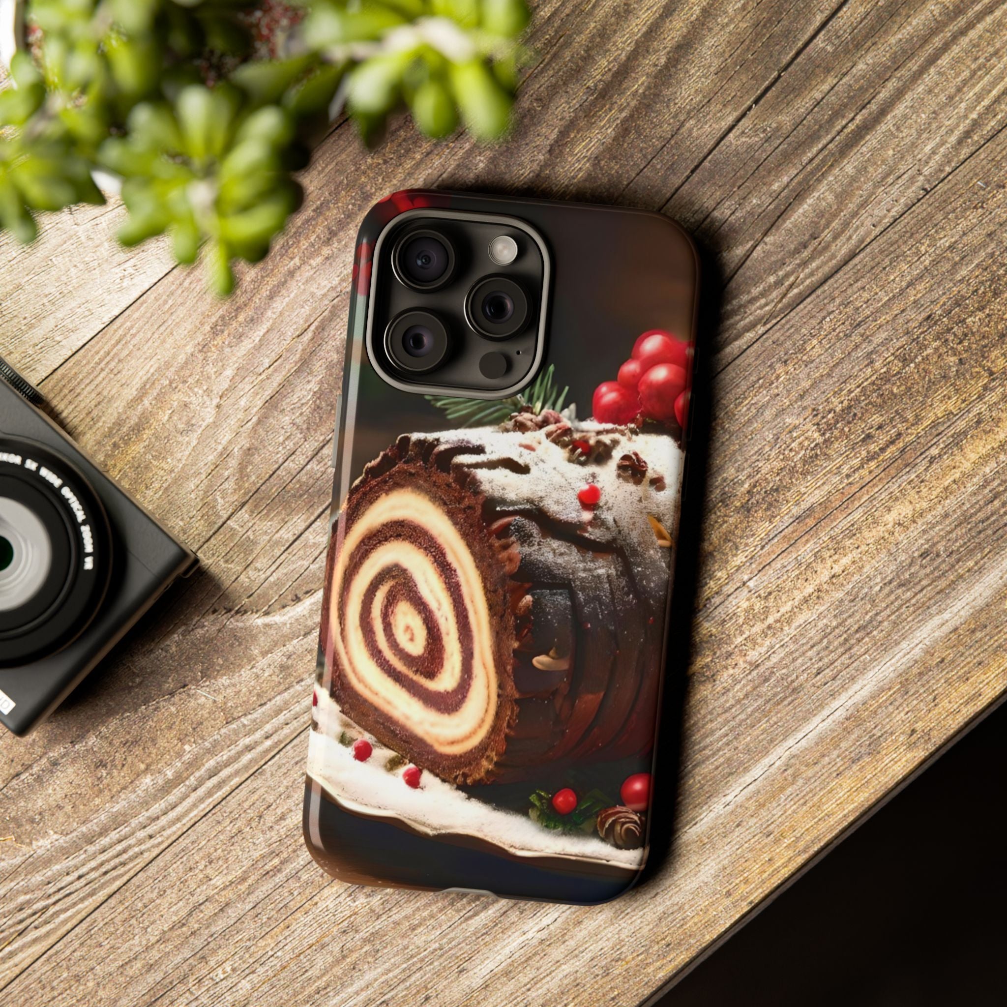Festive Phone Case with Yule Log Design