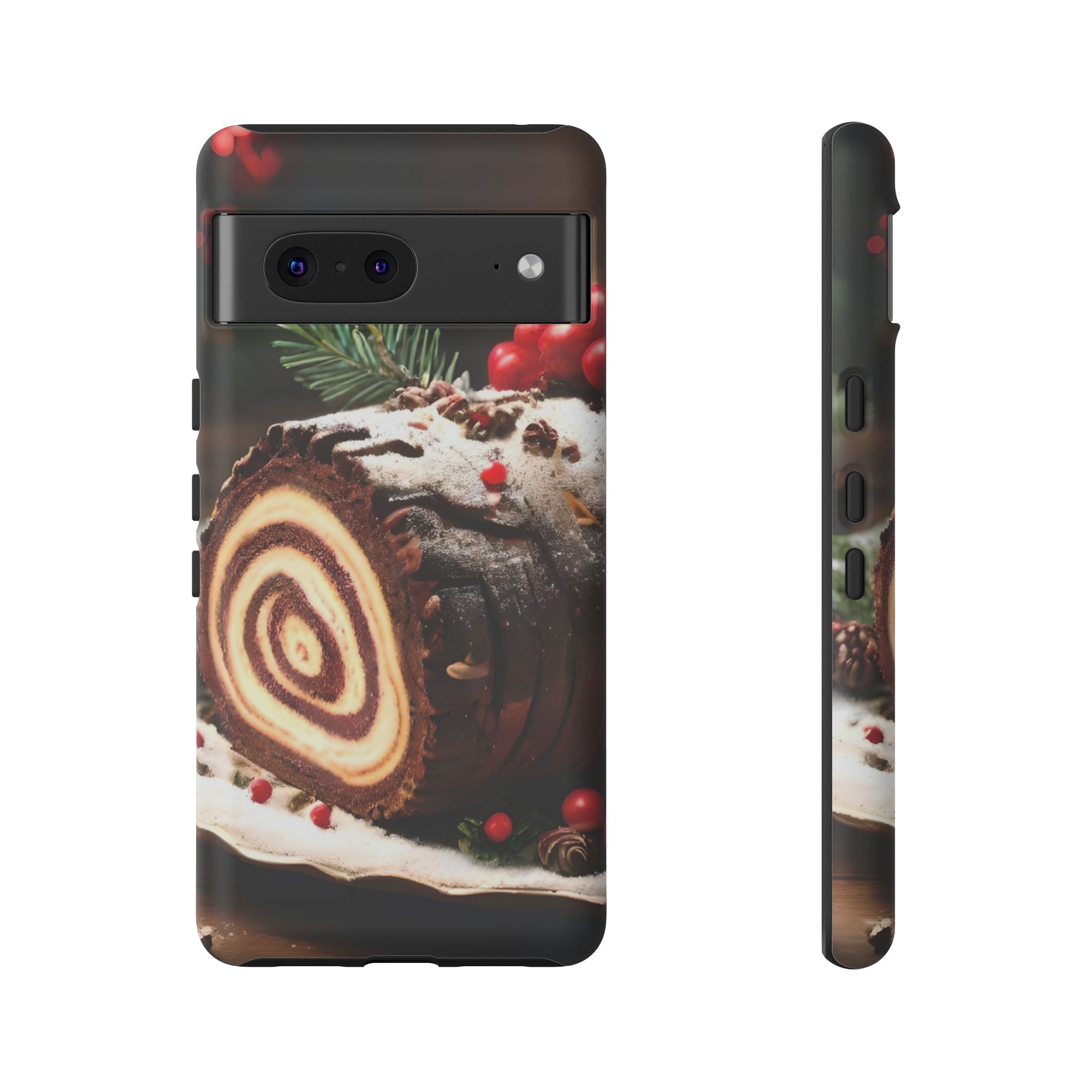 Festive Phone Case with Yule Log Design, Winter Holiday Gift, Cute Case for Snowy Days, Cozy Vibes Decor, Merry Christmas Decor