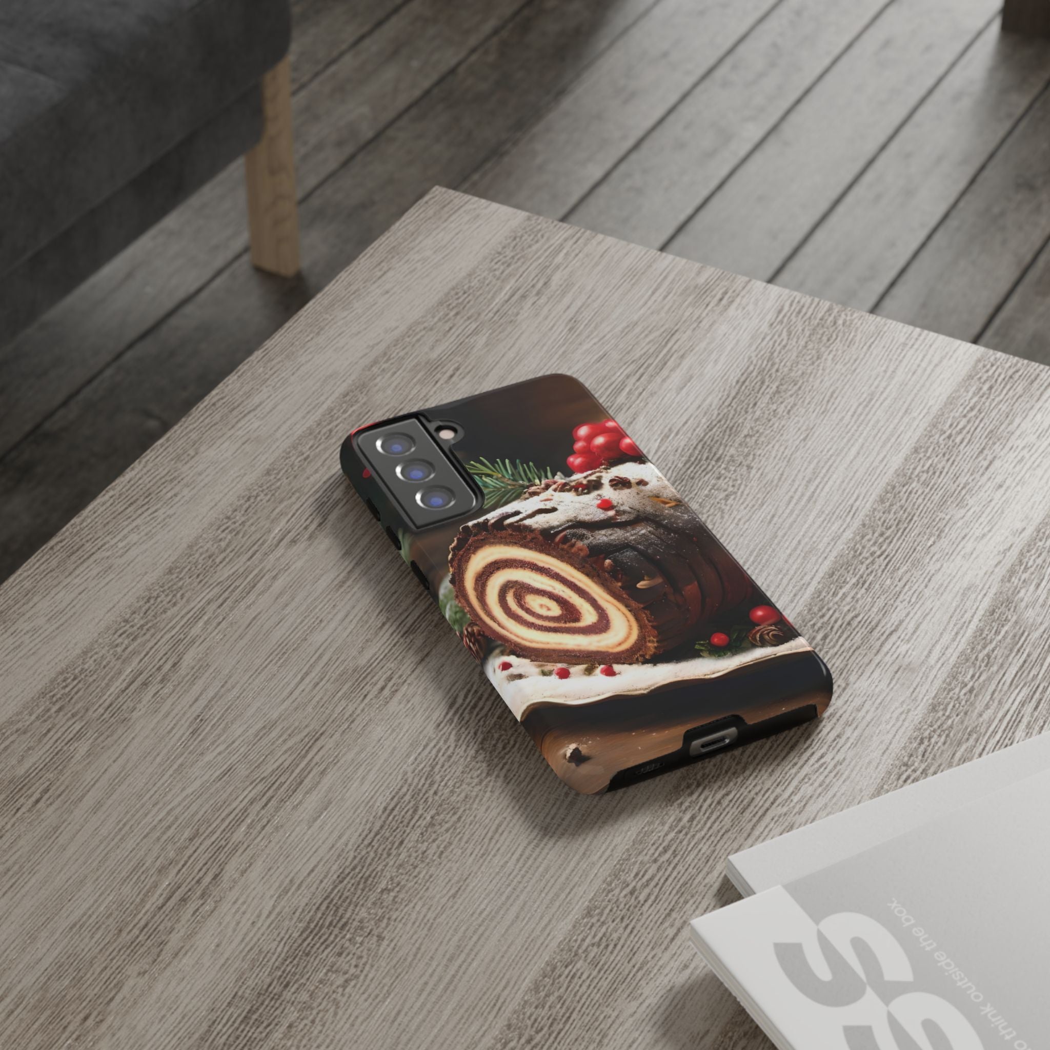 Festive Phone Case with Yule Log Design