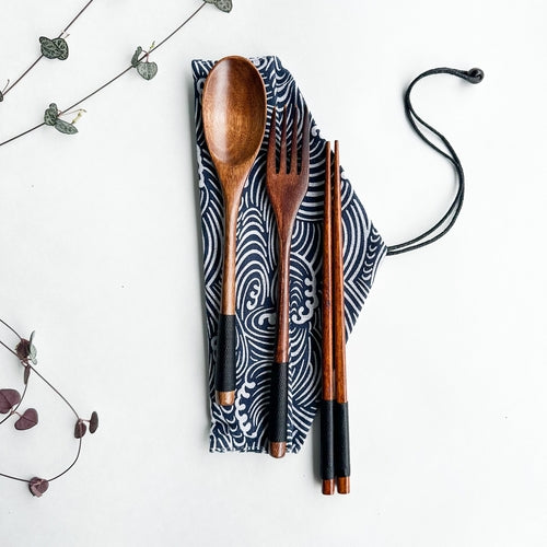 Reusable Handmade Natural Wood Cutlery Set - Plastic Free