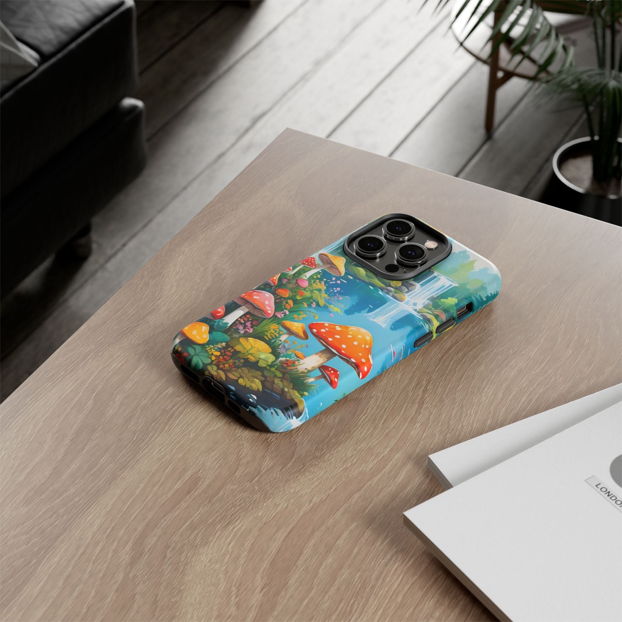 Mushroom Phone Case with Vibrant Nature Scene