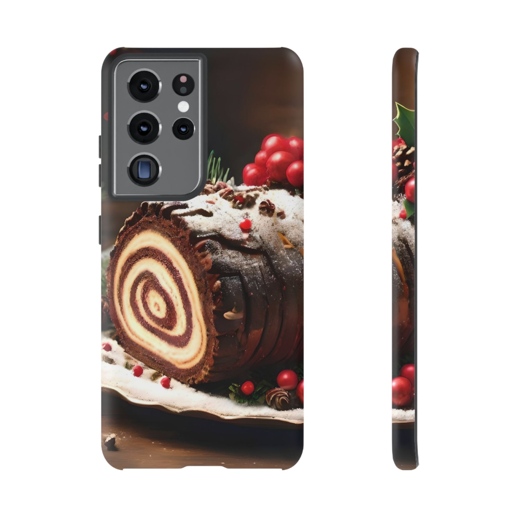Festive Phone Case with Yule Log Design, Winter Holiday Gift, Cute Case for Snowy Days, Cozy Vibes Decor, Merry Christmas Decor
