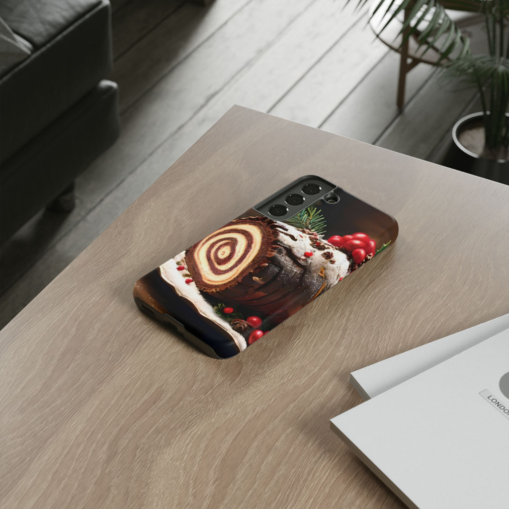 Festive Phone Case with Yule Log Design