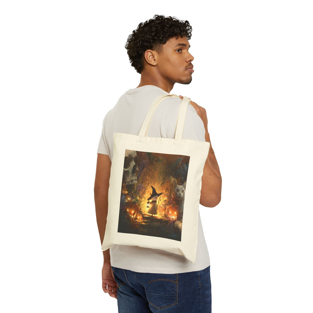Cozy Witch Lantern Halloween Scene, Tote Bag