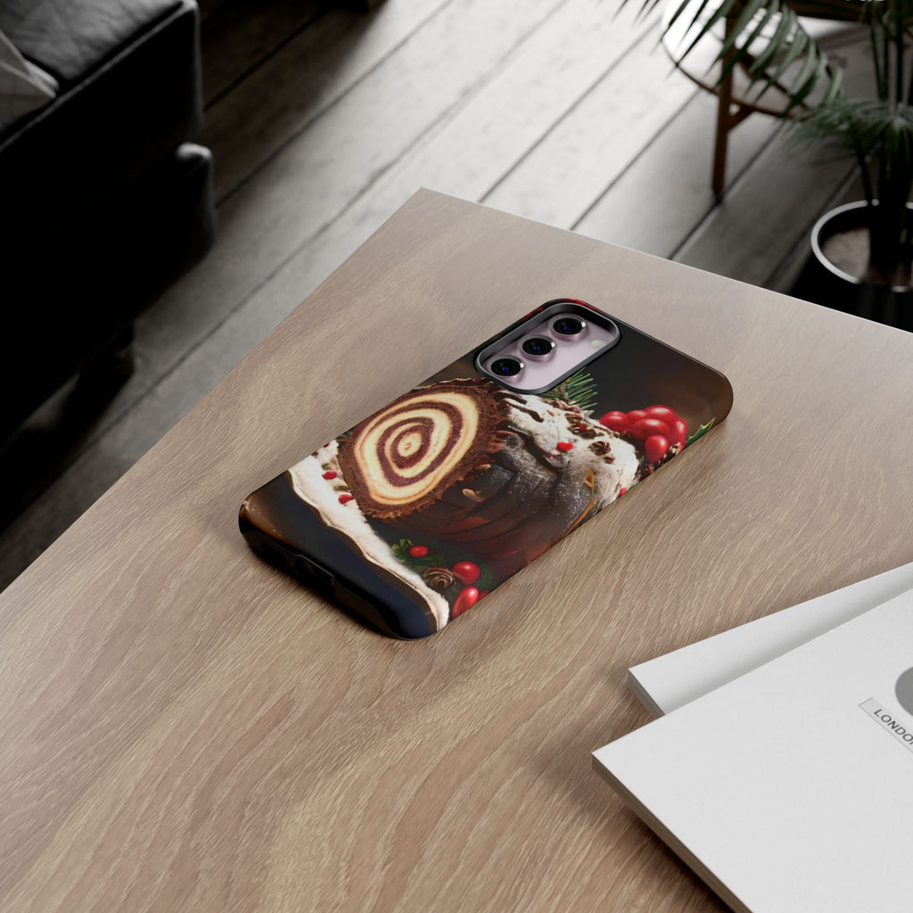 Festive Phone Case with Yule Log Design