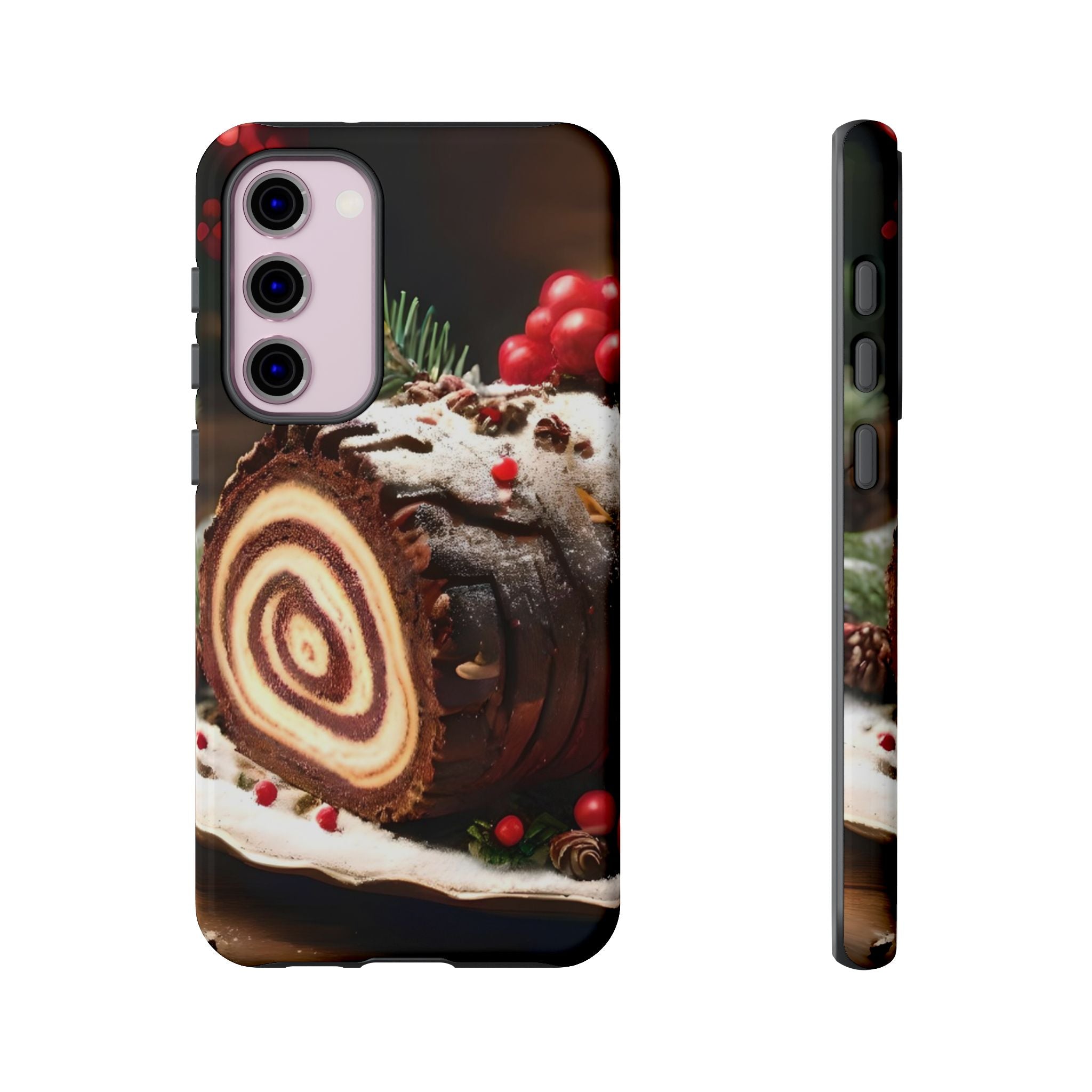 Festive Phone Case with Yule Log Design, Winter Holiday Gift, Cute Case for Snowy Days, Cozy Vibes Decor, Merry Christmas Decor