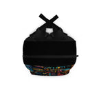 Abstract Monster Faces Pattern, Black Backpack