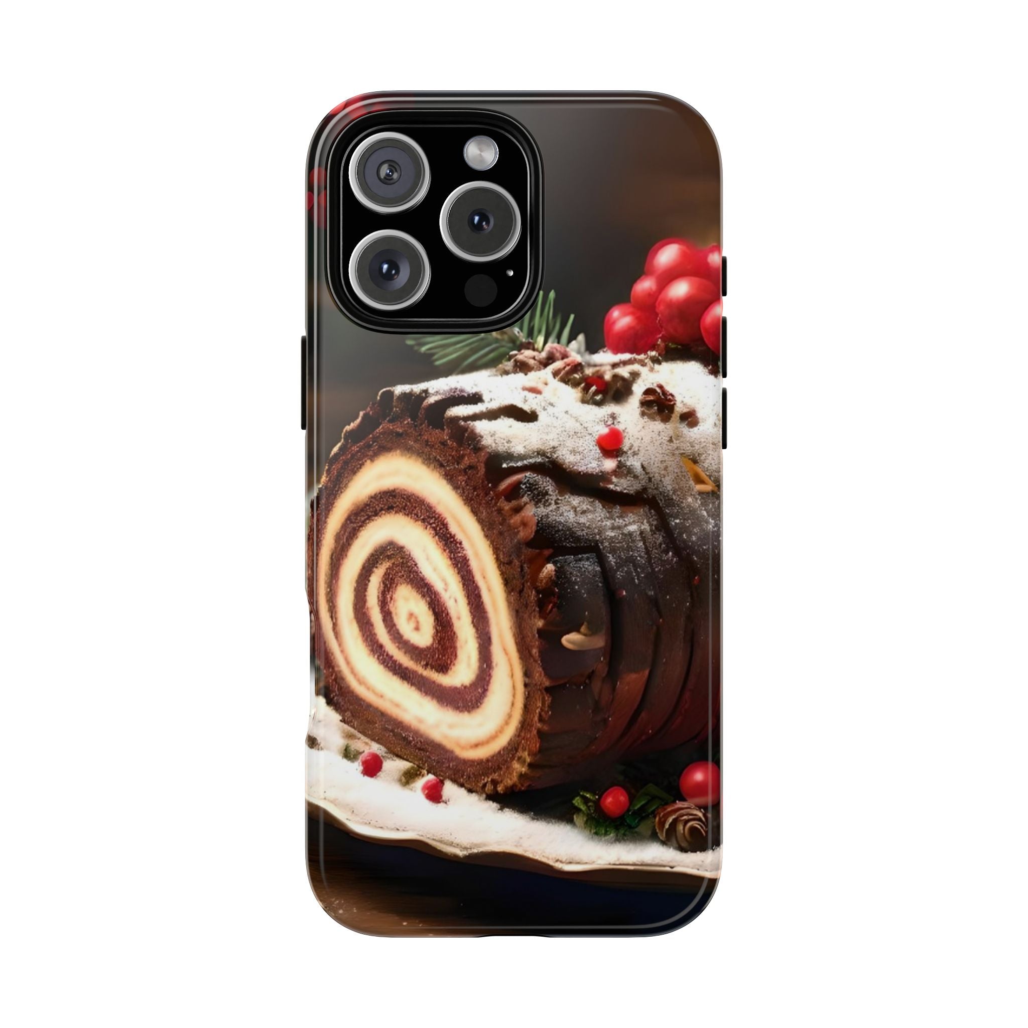 Festive Phone Case with Yule Log Design, Winter Holiday Gift, Cute Case for Snowy Days, Cozy Vibes Decor, Merry Christmas Decor