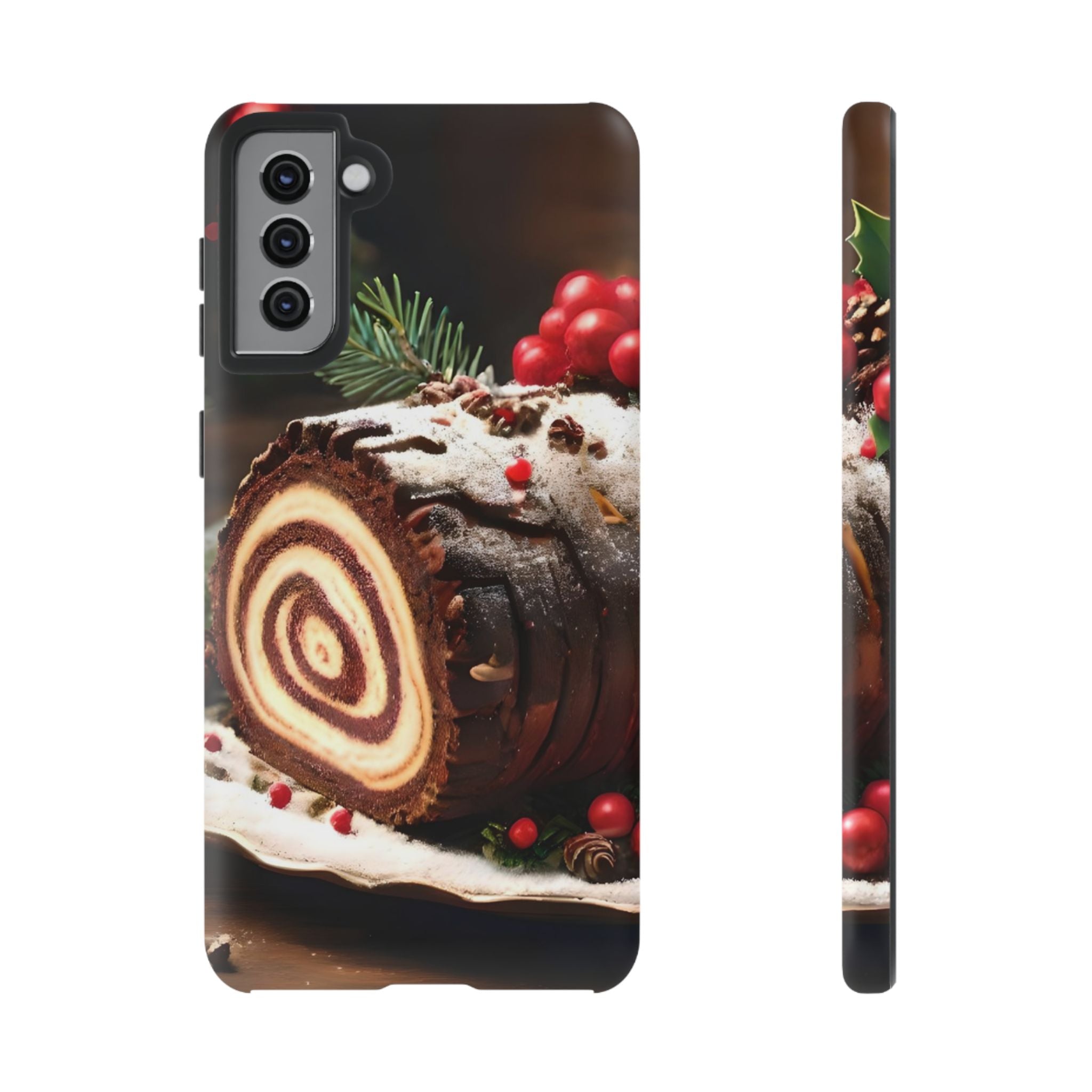 Festive Phone Case with Yule Log Design, Winter Holiday Gift, Cute Case for Snowy Days, Cozy Vibes Decor, Merry Christmas Decor