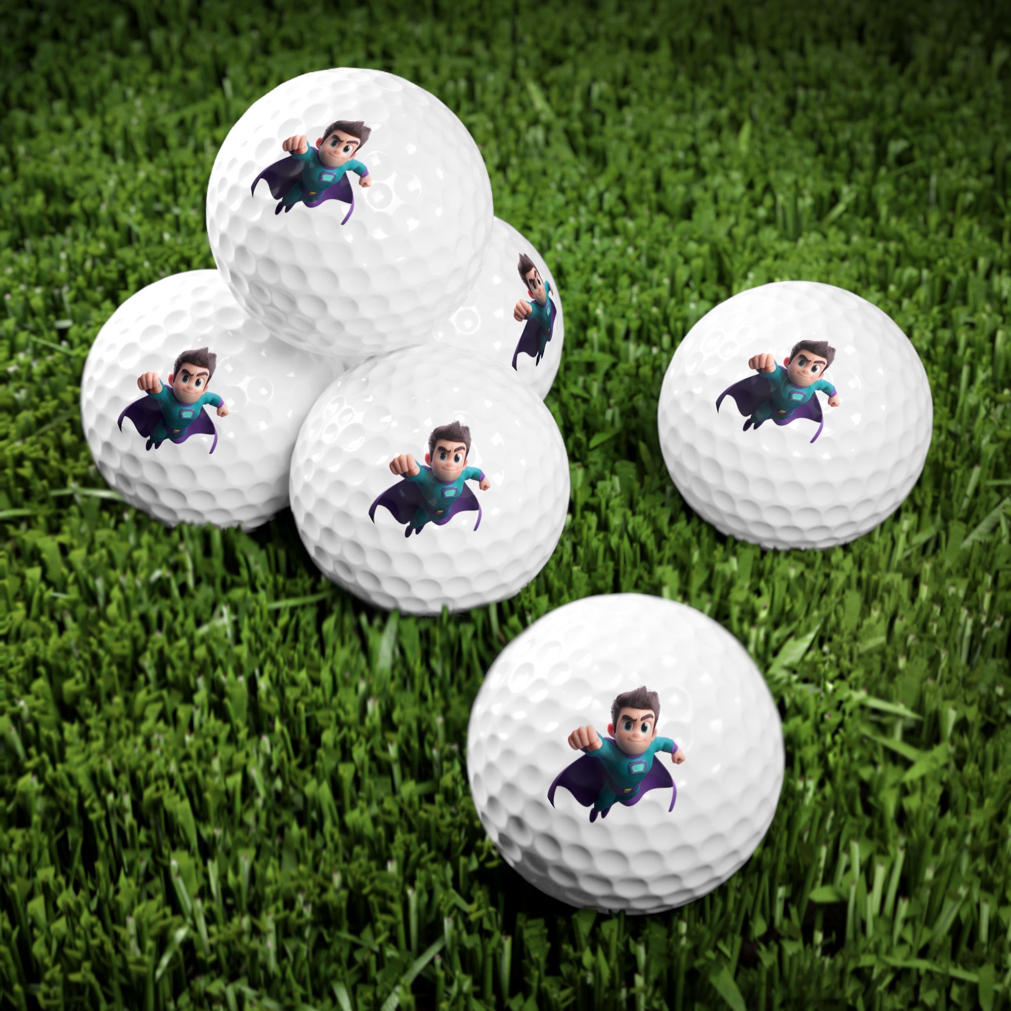 Superhero Cartoon Print, 6pcs Golf Ball Set