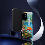Coque de téléphone champignon avec scène de nature vibrante